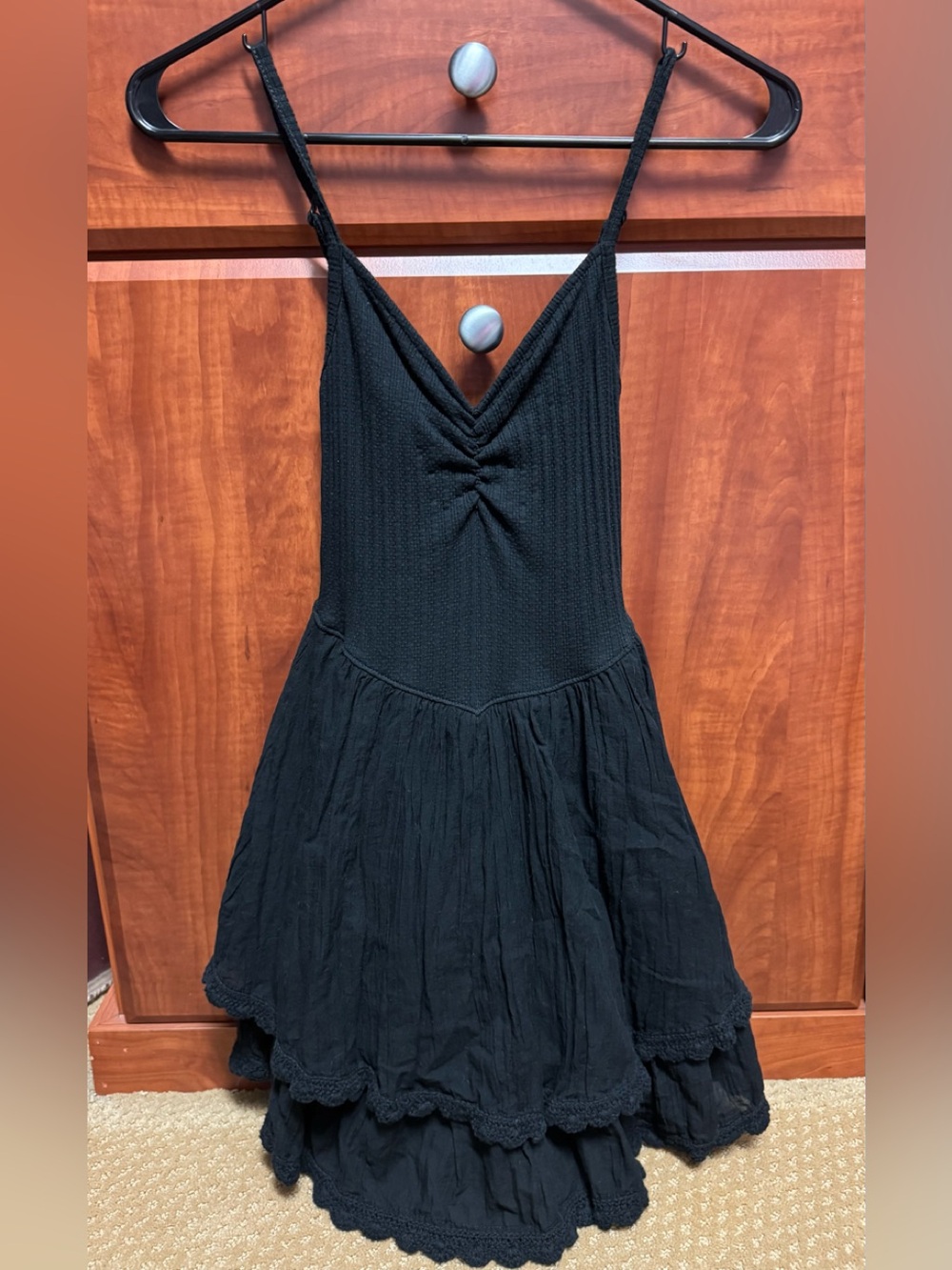 aerie Black Tiered Tank Dress with Textured Bodice